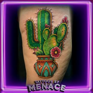Color potted cactus tattoo