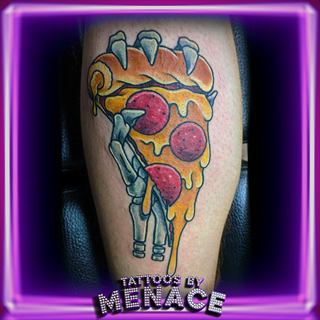 New school dripping pizza slice tattoo in color
