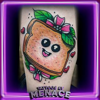 Kawaii color toast and flowers tattoo