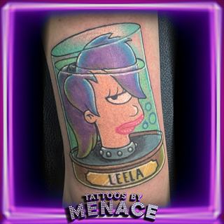 Color Futurama Leela tattoo in a drinking glass