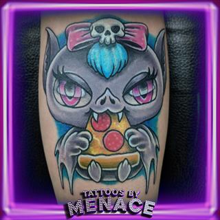 New school kawaii pizza cat tattoo in color