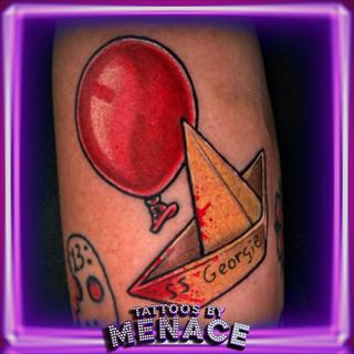 Color IT Georgie paper boat and red balloon tattoo